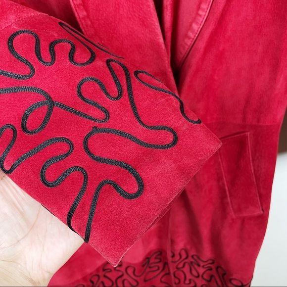 VINTAGE Danier Suede Red Full Length Long Trench Coat - Picture 6 of 16